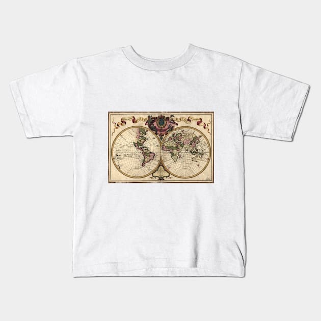 Vintage Map of The World (1720) Kids T-Shirt by Bravuramedia